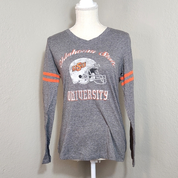 OSU Oklahoma State Women Large Distressed Football Long Sleeve Shirt - Picture 4 of 6